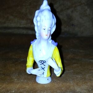 Victorian Porcelain 1/2 doll Figurine with Yellow Dress